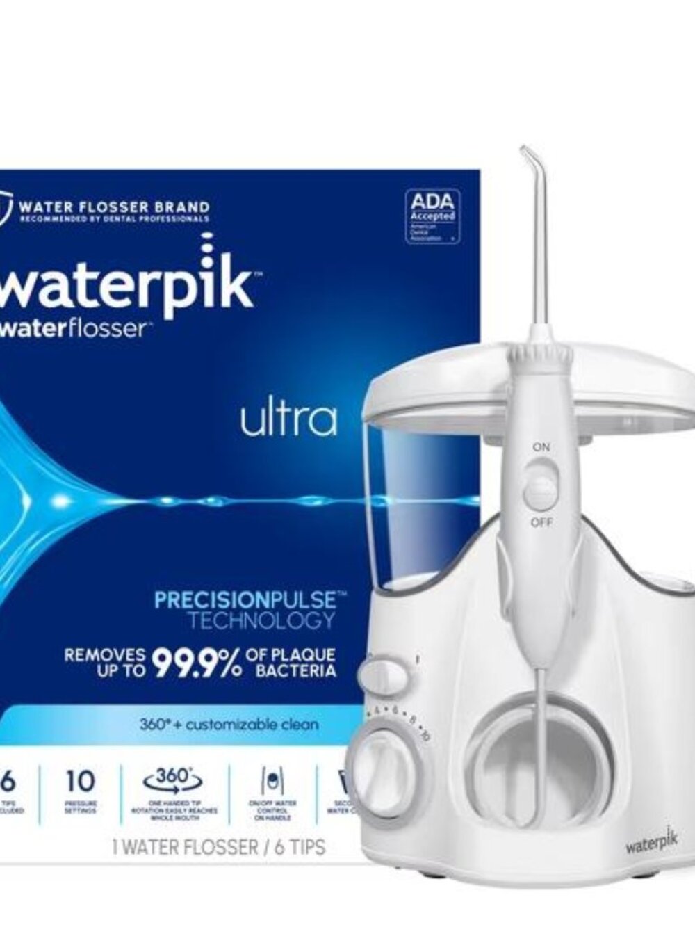 Waterpik Ultra Dental Easy Water Flosser 6 Tips & 10 Settings WP-100W White